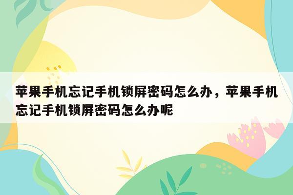 苹果手机忘记手机锁屏密码怎么办，苹果手机忘记手机锁屏密码怎么办呢