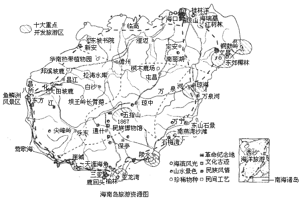 海口景点地图分布图，海口主要景点地图